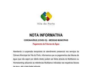 Coronavírus (COVID-19) – Medidas Municipais – Pagamento de Faturas de Água
