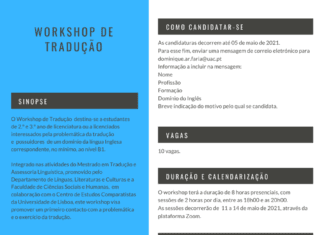 Inscrições abertas para o II Workshop de Tradução DR