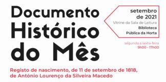 Secretaria Regional da Cultura, da Ciência e Transição Digital apresenta Documento Histórico do Mês na Biblioteca Pública da Horta