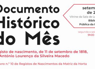 Secretaria Regional da Cultura, da Ciência e Transição Digital apresenta Documento Histórico do Mês na Biblioteca Pública da Horta