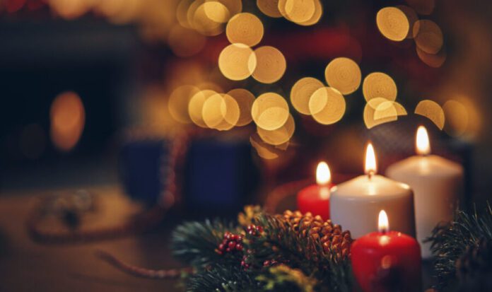 Christmas Decoration with Candles and Holiday Lights