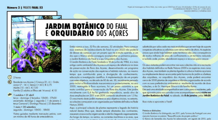 Projeto Faial 52: Jardim Botânico do Faial e Orquidário dos Açores