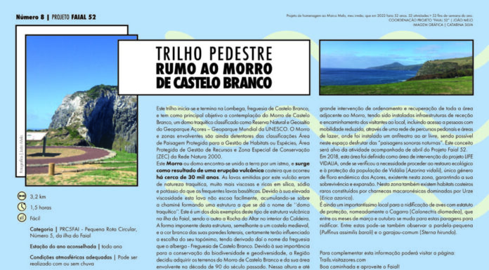 Projeto Faial 52: Trilho pedestre – Rumo ao morro de Castelo branco