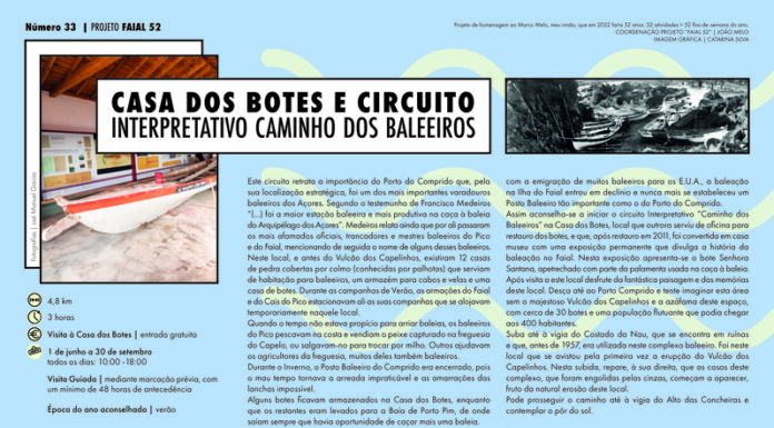 Projeto Faial 52: Casa dos Botes e circuito interpretativo Caminho dos Baleeiros
