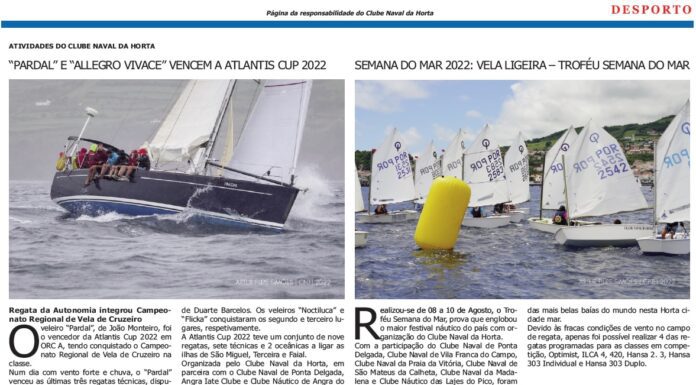 Página da responsabilidade do Clube Naval da Horta