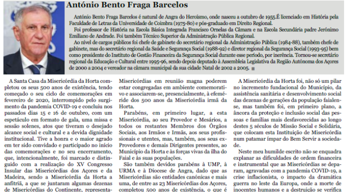 500 anos da Misericórdia da Horta | António Bento Fraga Barcelos