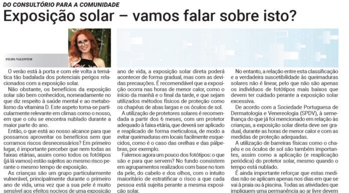 Do consultório para a comunidade | Exposição solar – vamos falar sobre isto?