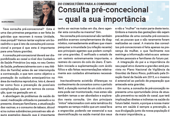DO CONSULTÓRIO PARA A COMUNIDADE | Consulta pré-concecional – qual a sua importância