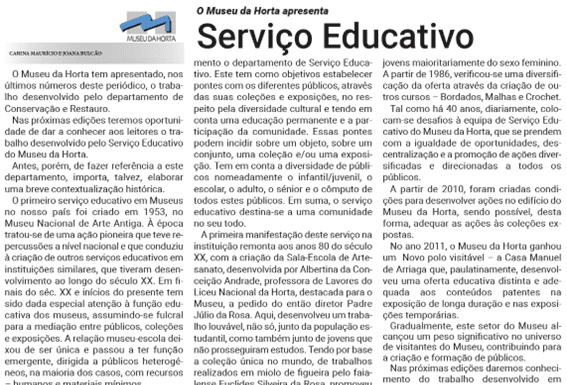 O Museu da Horta apresenta | Serviço Educativo