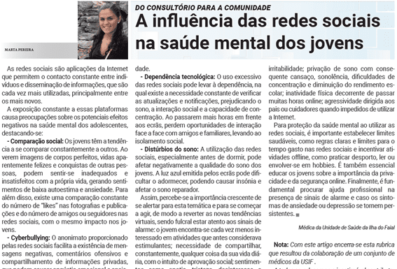 Do Consultório para a Comunidade | A influência das redes sociais na saúde mental dos jovens