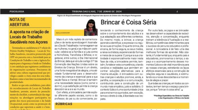 Página da Responsabilidade da Delegação Regional dos Açores da Ordem dos Psicólogos Portugueses
