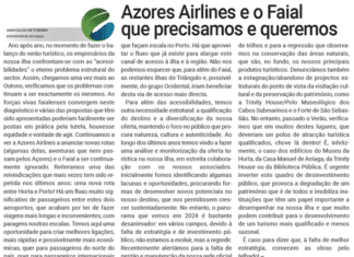 Azores Airlines e o Faial que precisamos e queremos
