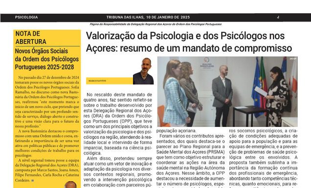 Página da Responsabilidade da Delegação Regional dos Açores da Ordem dos Psicólogos Portugueses