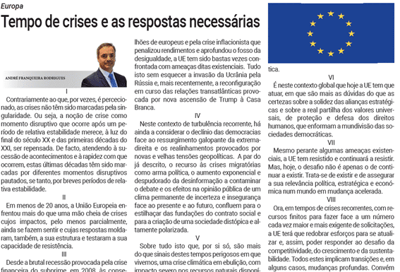 Europa | Tempo de crises e as respostas necessárias