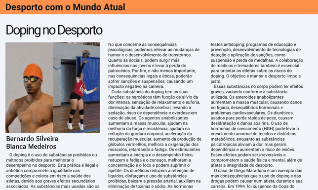 Textos da Responsabilidade da Turma do 11.º H do Curso Técnico de Desporto da Escola Secundária Manuel de Arriaga