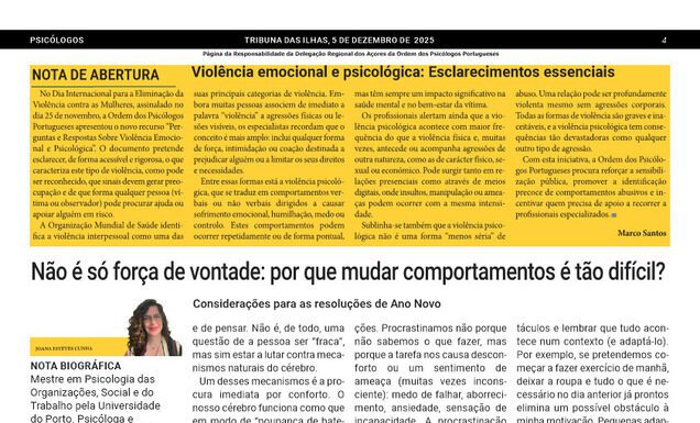 Página da Responsabilidade da Delegação Regional dos Açores da Ordem dos Psicólogos Portugueses