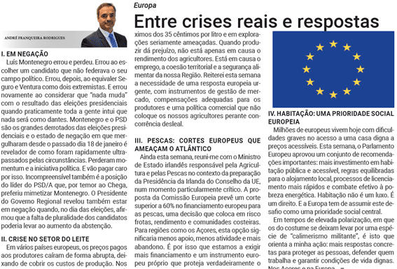 Europa Entre crises reais e respostas políticas