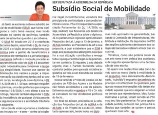 SER DEPUTADA À ASSEMBLEIA DA REPÚBLICA – Subsídio Social de Mobilidade
