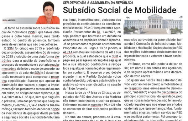 SER DEPUTADA À ASSEMBLEIA DA REPÚBLICA – Subsídio Social de Mobilidade