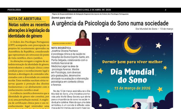 Página da Responsabilidade da Delegação Regional dos Açores da Ordem dos Psicólogos Portugueses