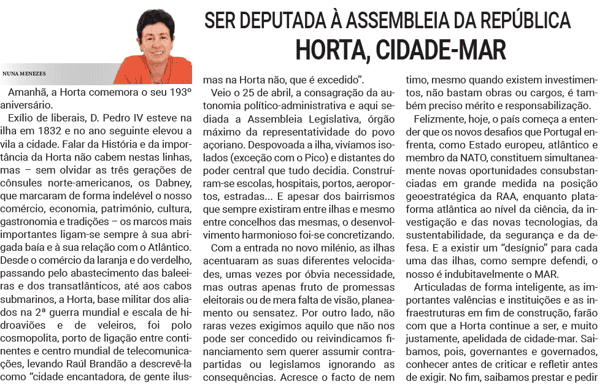 SER DEPUTADA À ASSEMBLEIA DA REPÚBLICA | HORTA, CIDADE-MAR